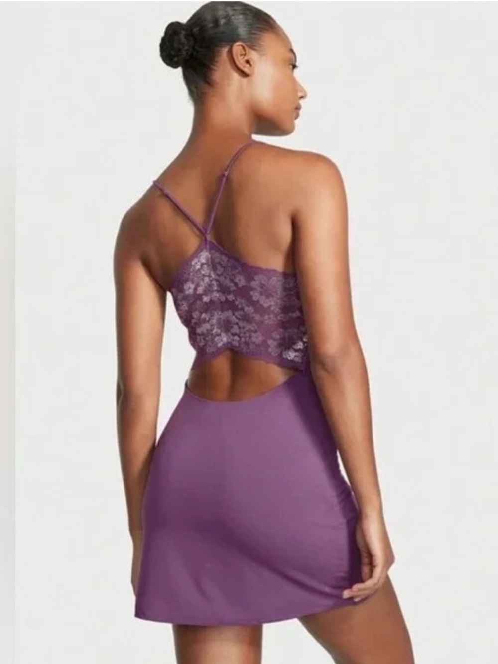 Victoria’s Secret Modal Lace Back Mini Slip Dress Nightgown Purple Women’s L
